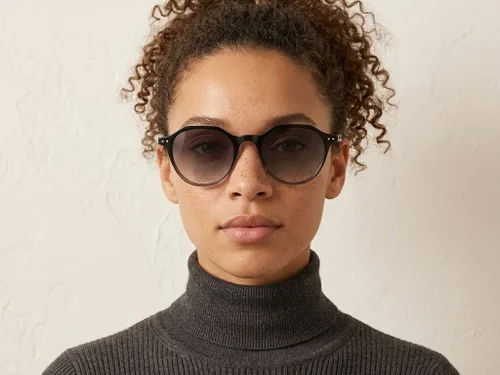 Lunettes de soleil ovales en plastique noir #BS2503-0452