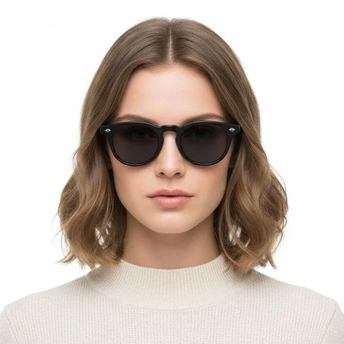 Lunettes de soleil ovales en plastique noir #BS2503-0462