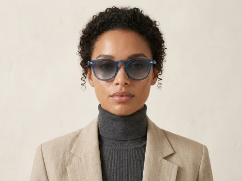 Lunettes de soleil ovales en plastique bleu #BS2503-0466
