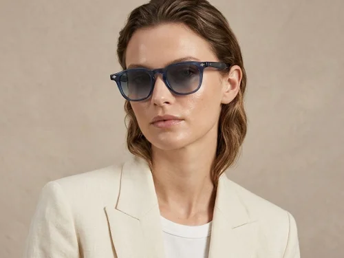 Lunettes de soleil rectangulaires en plastique bleu #BS2503-0472