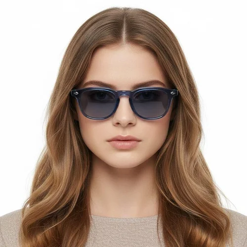 Lunettes de soleil rectangulaires en plastique bleu #BS2503-0472