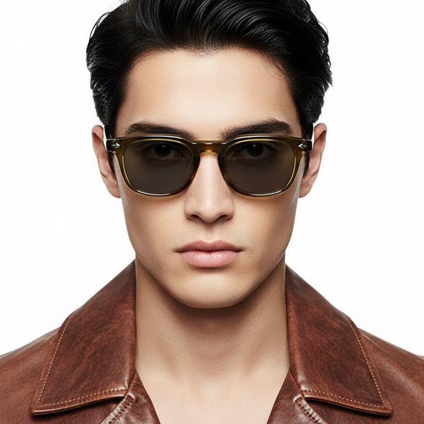 Rectangular Green Plastic Sunglasses #BS2503-0473