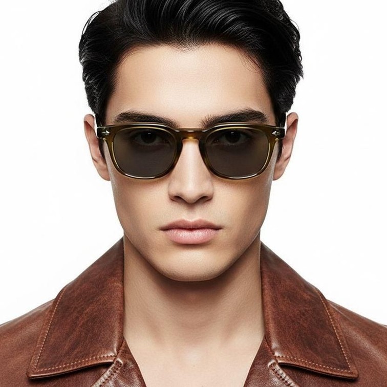 Rectangular Green Plastic Sunglasses #BS2503-0473