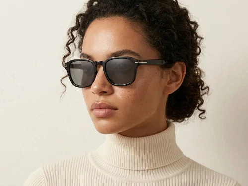 Lunettes de soleil rectangulaires en plastique noir #BS2503-0474