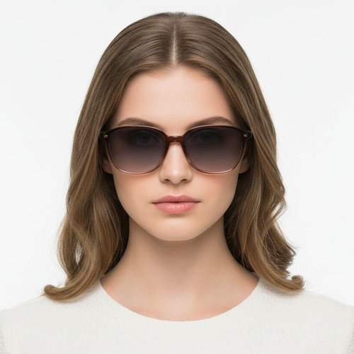 Lunettes de soleil ovales en plastique marron #BS2503-0490