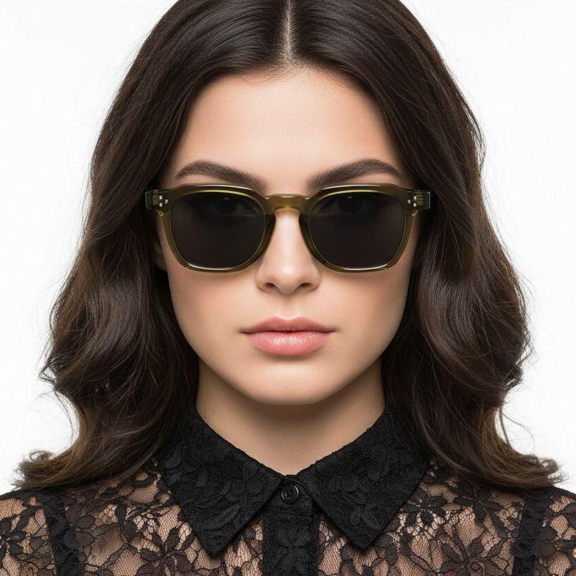 Geometrische grüne Kunststoff-Sonnenbrille #BS2503-0496