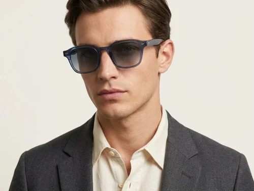 Lunettes de soleil rectangulaires en plastique bleu #BS2503-0500