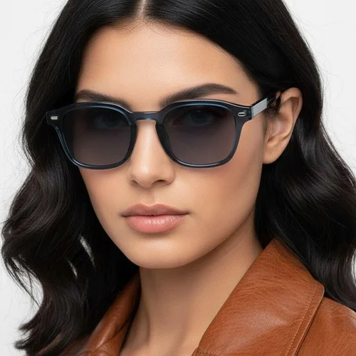 Lunettes de soleil rectangulaires en plastique bleu #BS2503-0500