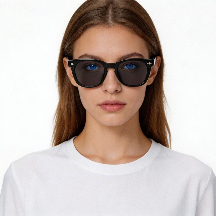 Occhiali da sole rettangolari in plastica nera #BS2503-0509