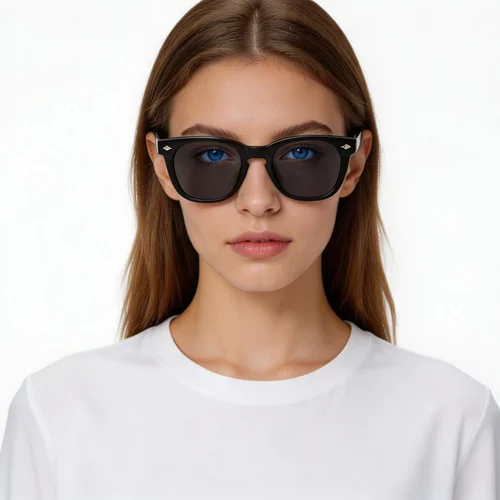 Lunettes de soleil rectangulaires en plastique noir #BS2503-0509