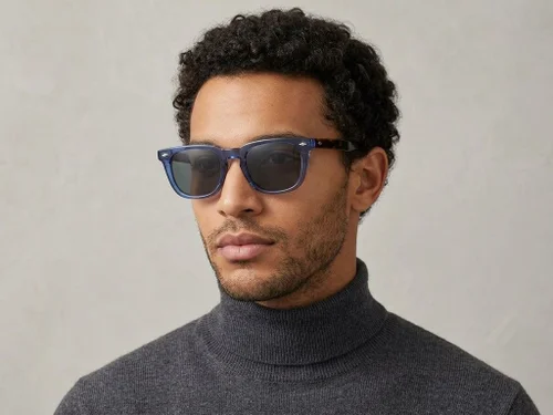 Lunettes de soleil rectangulaires en plastique bleu #BS2503-0513