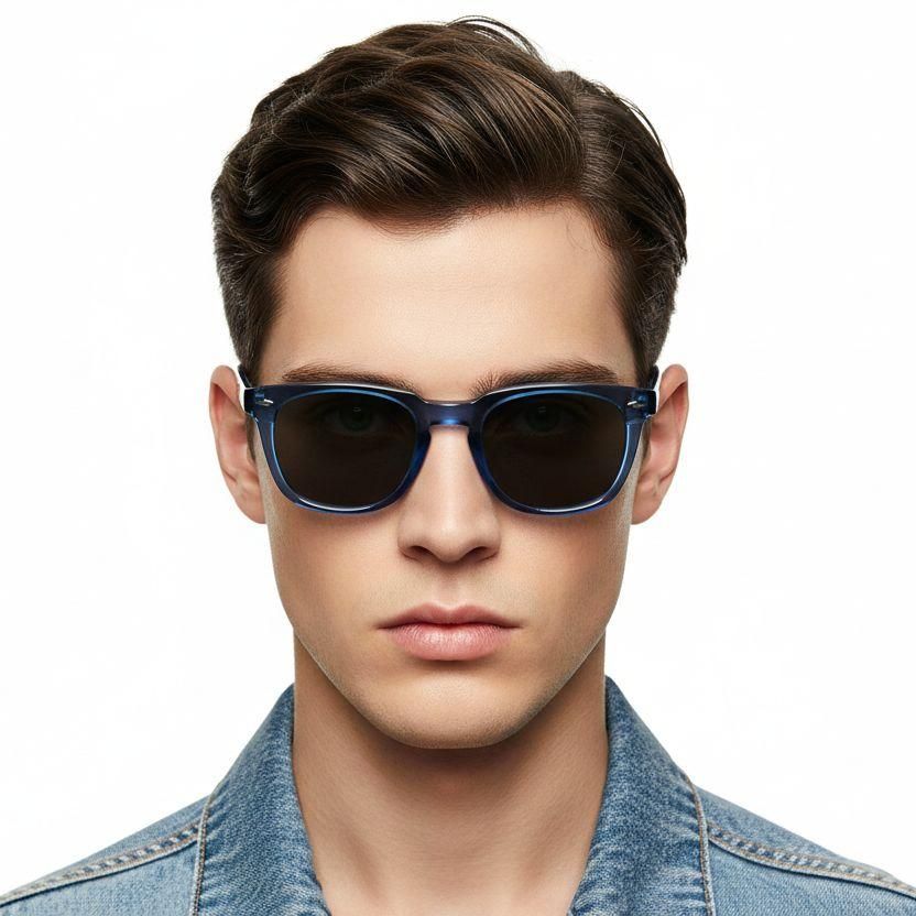 Rectangular Blue Plastic Sunglasses #BS2503-0513