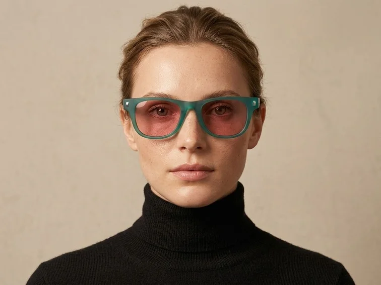 Rectangular Green Plastic Sunglasses #BS2513-0030