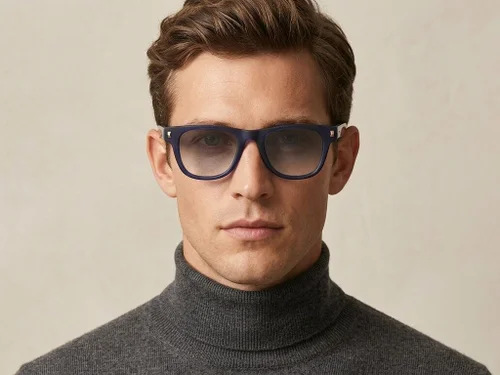 Lunettes de soleil rectangulaires en plastique bleu #BS2513-0031