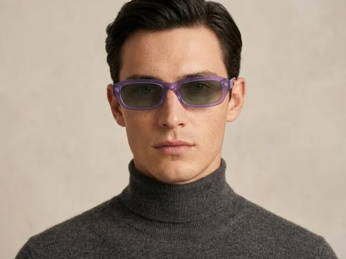 Lunettes de soleil rectangulaires en plastique violet #BS2513-0033