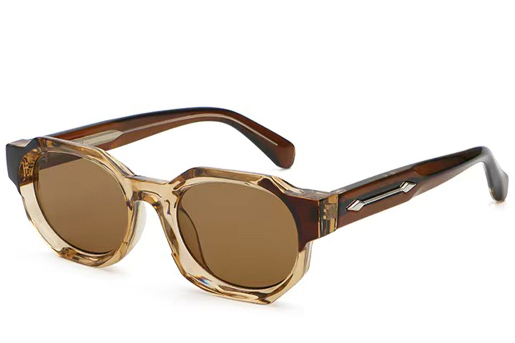 Geometric Brown Plastic Sunglasses #BS2513-0035