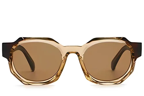 Geometric Brown Plastic Sunglasses #BS2513-0035