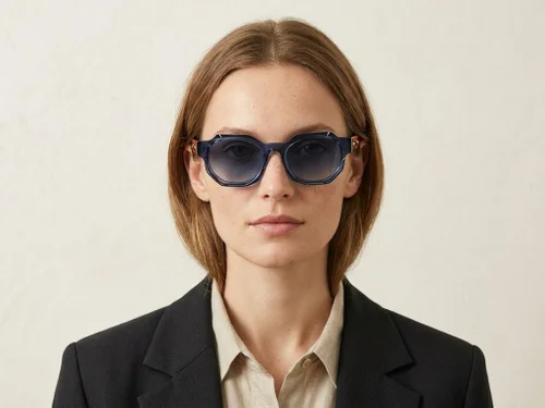 Lunettes de soleil géométriques en plastique bleu #BS2513-0037
