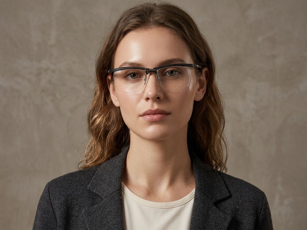 Semi-rimless Black Ultem Glasses #BS2519-0027