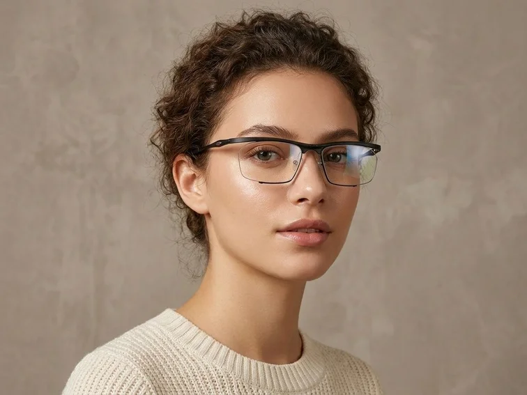 Semi-rimless Black Ultem Glasses #BS2519-0031