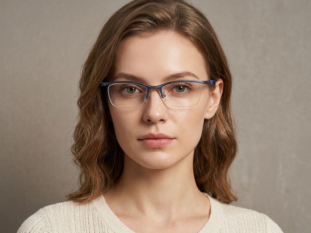 Semi-rimless Blue Ultem Glasses #BS2519-0054