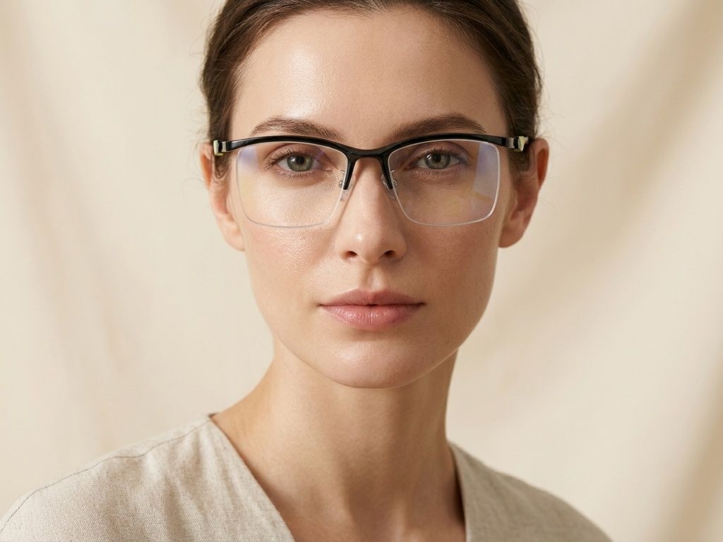 Semi-rimless Black Ultem Glasses #BS2519-0063