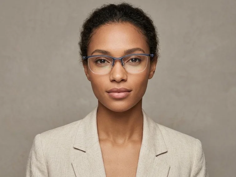 Semi-rimless Blue Ultem Glasses #BS2519-0072