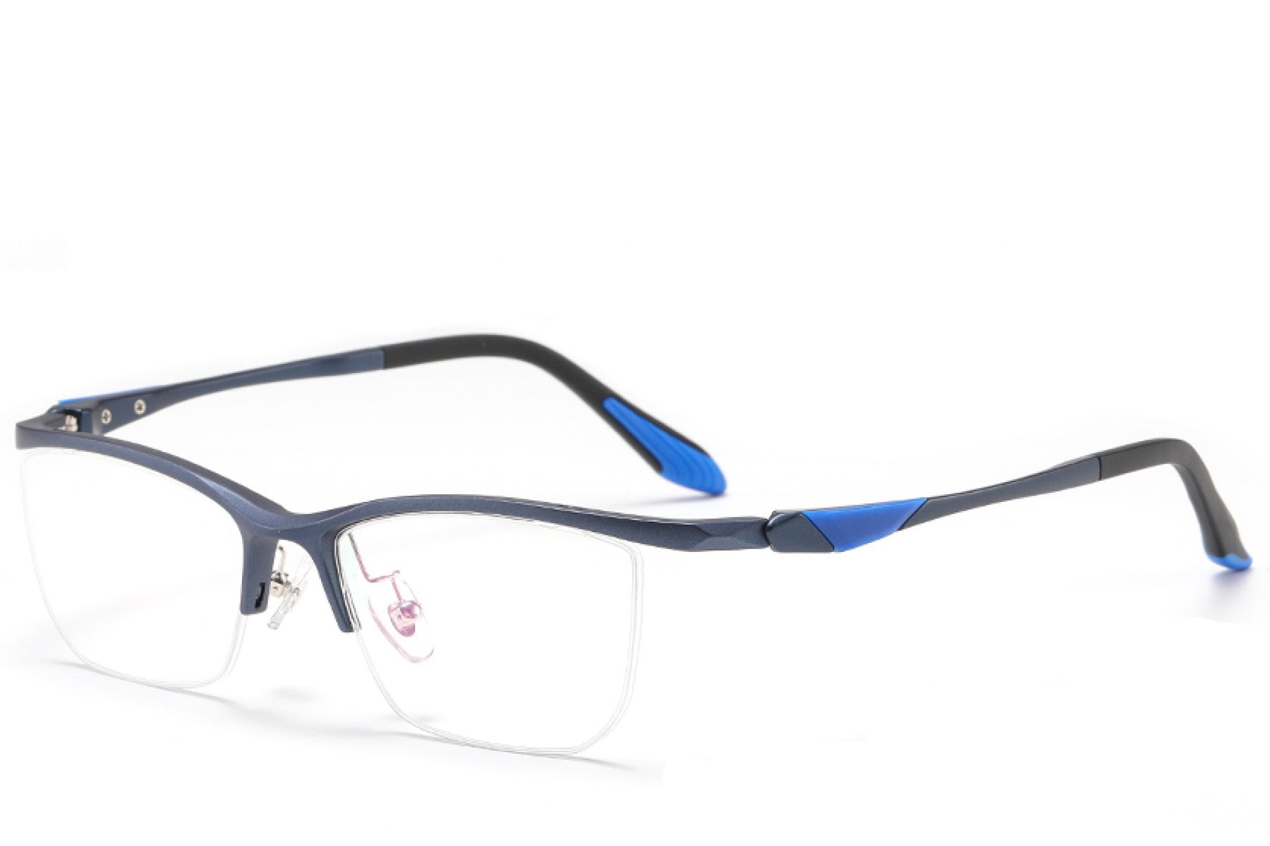 Semi-rimless Blue Ultem Glasses #BS2519-0072