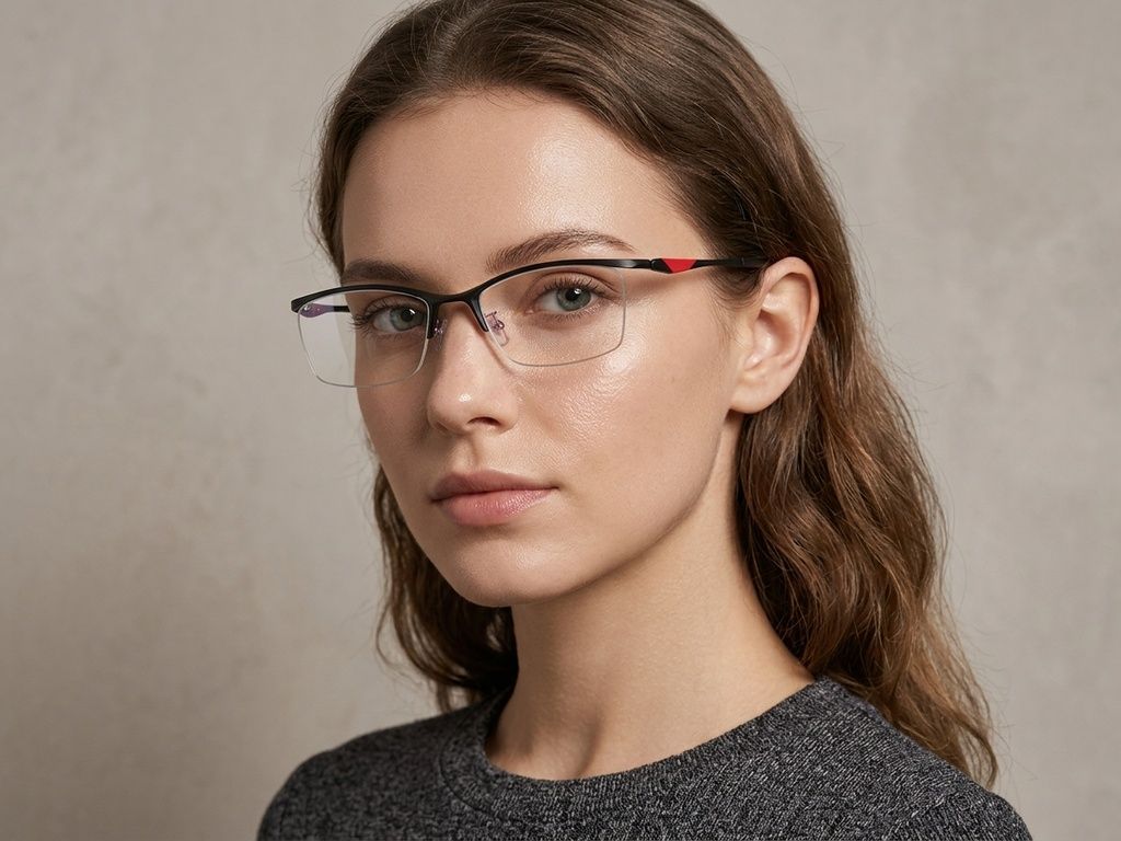 Semi-rimless Black Ultem Glasses #BS2519-0082
