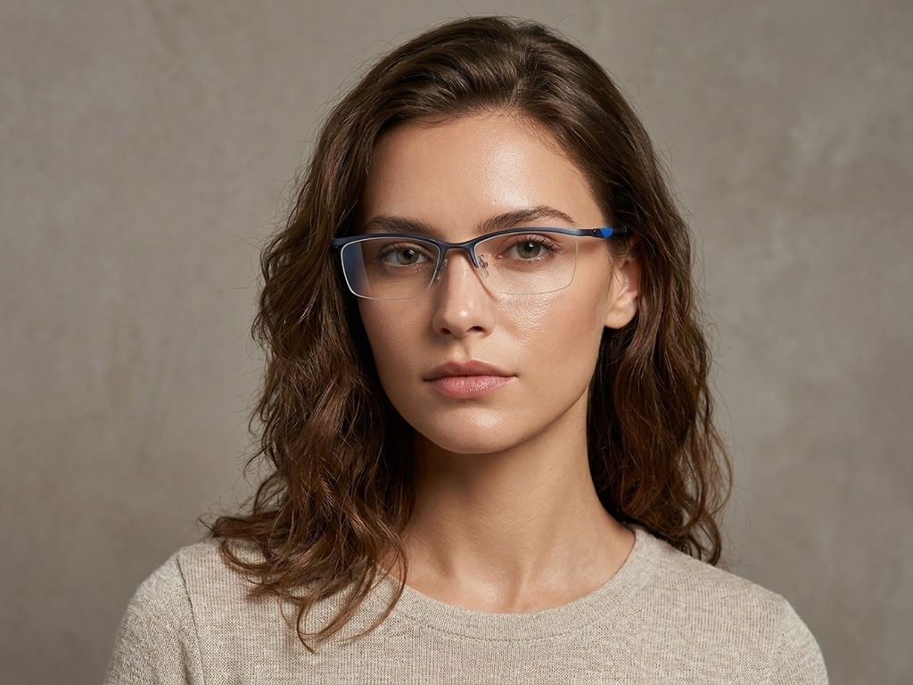Semi-rimless Blue Ultem Glasses #BS2519-0084