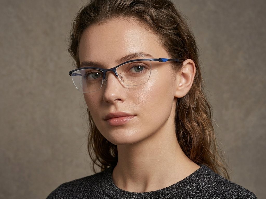 Semi-rimless Blue Ultem Glasses #BS2519-0102