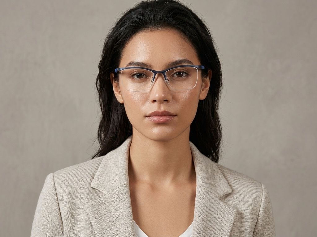 Semi-rimless Blue Ultem Glasses #BS2519-0108