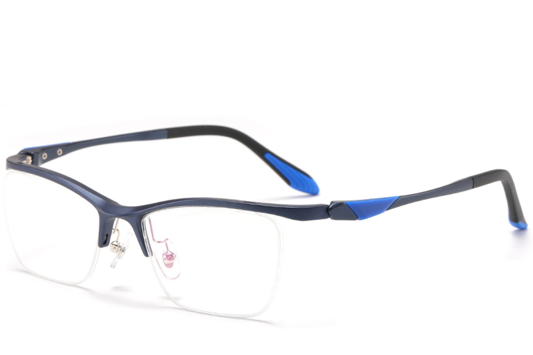 Semi-rimless Blue Ultem Glasses #BS2519-0108