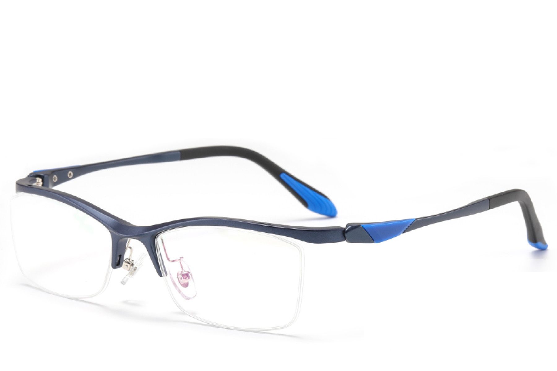 Semi-rimless Blue Ultem Glasses #BS2519-0132