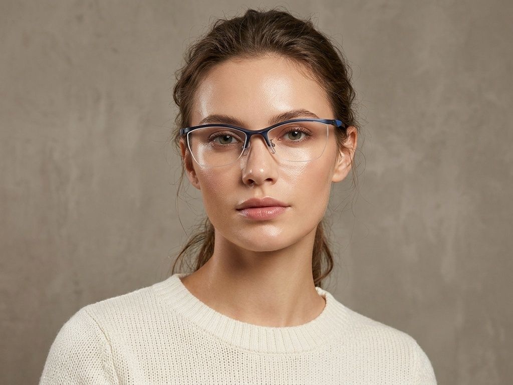 Semi-rimless Blue Ultem Glasses #BS2519-0144