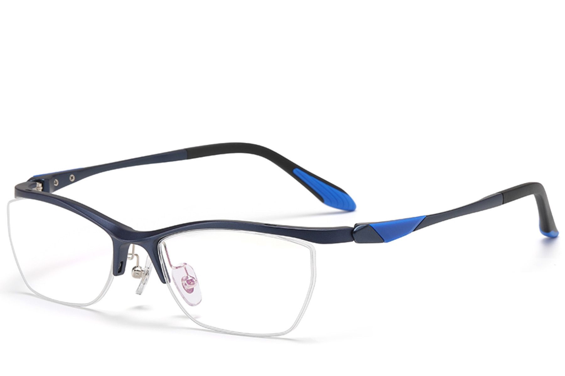 Semi-rimless Blue Ultem Glasses #BS2519-0144