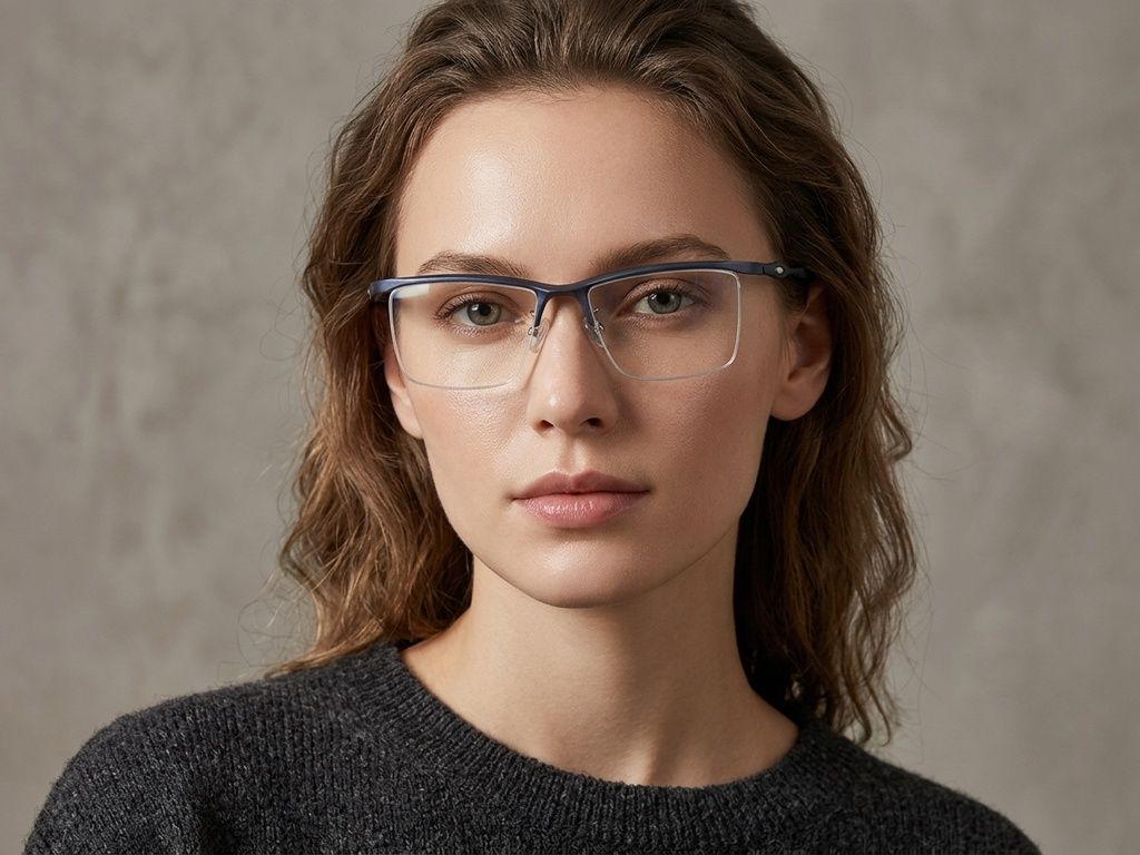 Semi-rimless Blue Ultem Glasses #BS2519-0168