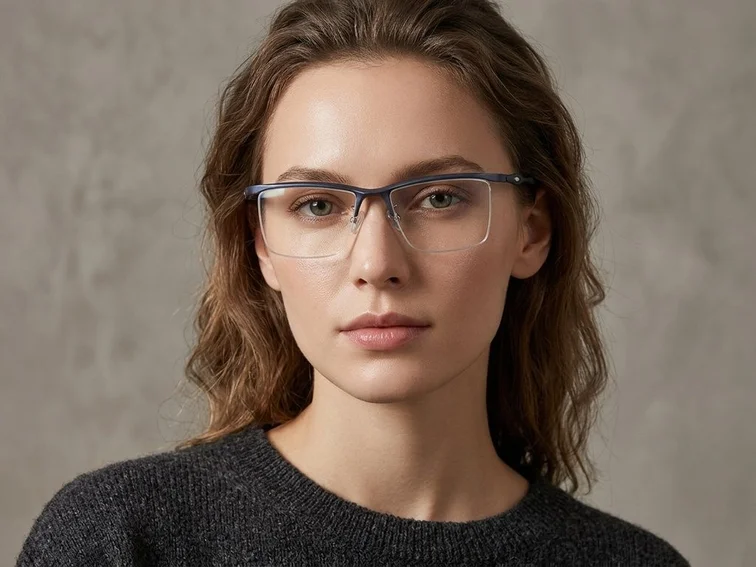 Semi-rimless Blue Ultem Glasses #BS2519-0168
