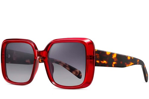 Rectangular Red Acetate Sunglasses #BS2607-0017