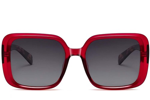Rectangular Red Acetate Sunglasses #BS2607-0017