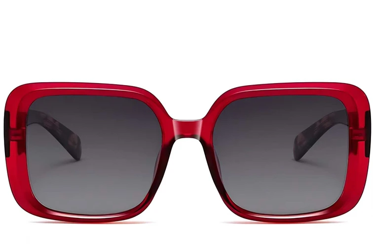Rectangular Red Acetate Sunglasses #BS2607-0017