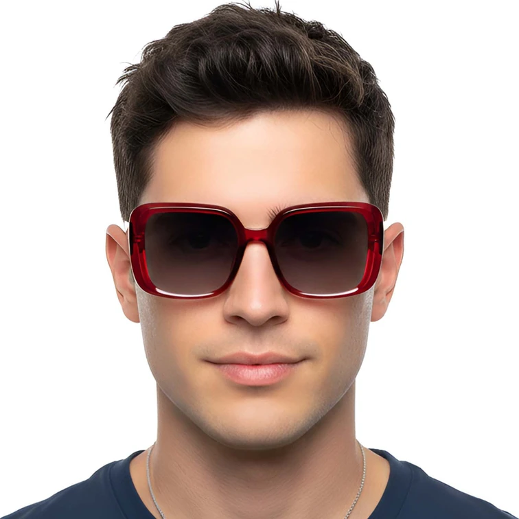 Rectangular Red Acetate Sunglasses #BS2607-0017