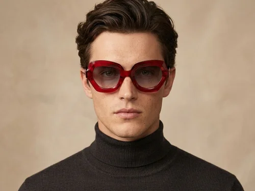 Lunettes de soleil papillon en acétate rouge #BS2607-0051