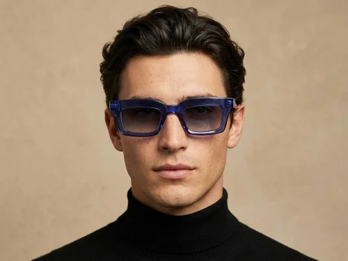 Lunettes de soleil rectangulaires en acétate bleu #BS2607-0055