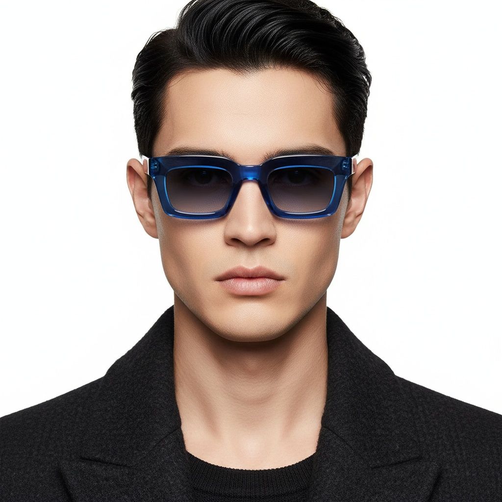 Gafas de sol rectangulares de acetato azul #BS2607-0055