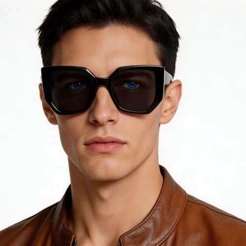 Occhiali da sole geometrici in acetato nero #BS2607-0057