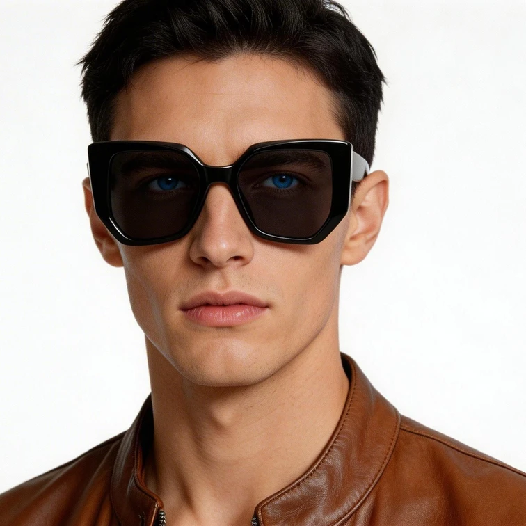Geometric Black Acetate Sunglasses #BS2607-0057