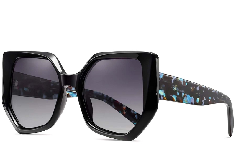 Geometric Black Acetate Sunglasses #BS2607-0058
