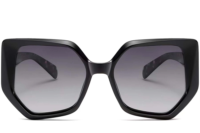 Geometrische zwarte acetaat zonnebril #BS2607-0058