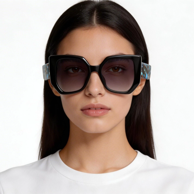 Geometric Black Acetate Sunglasses #BS2607-0058